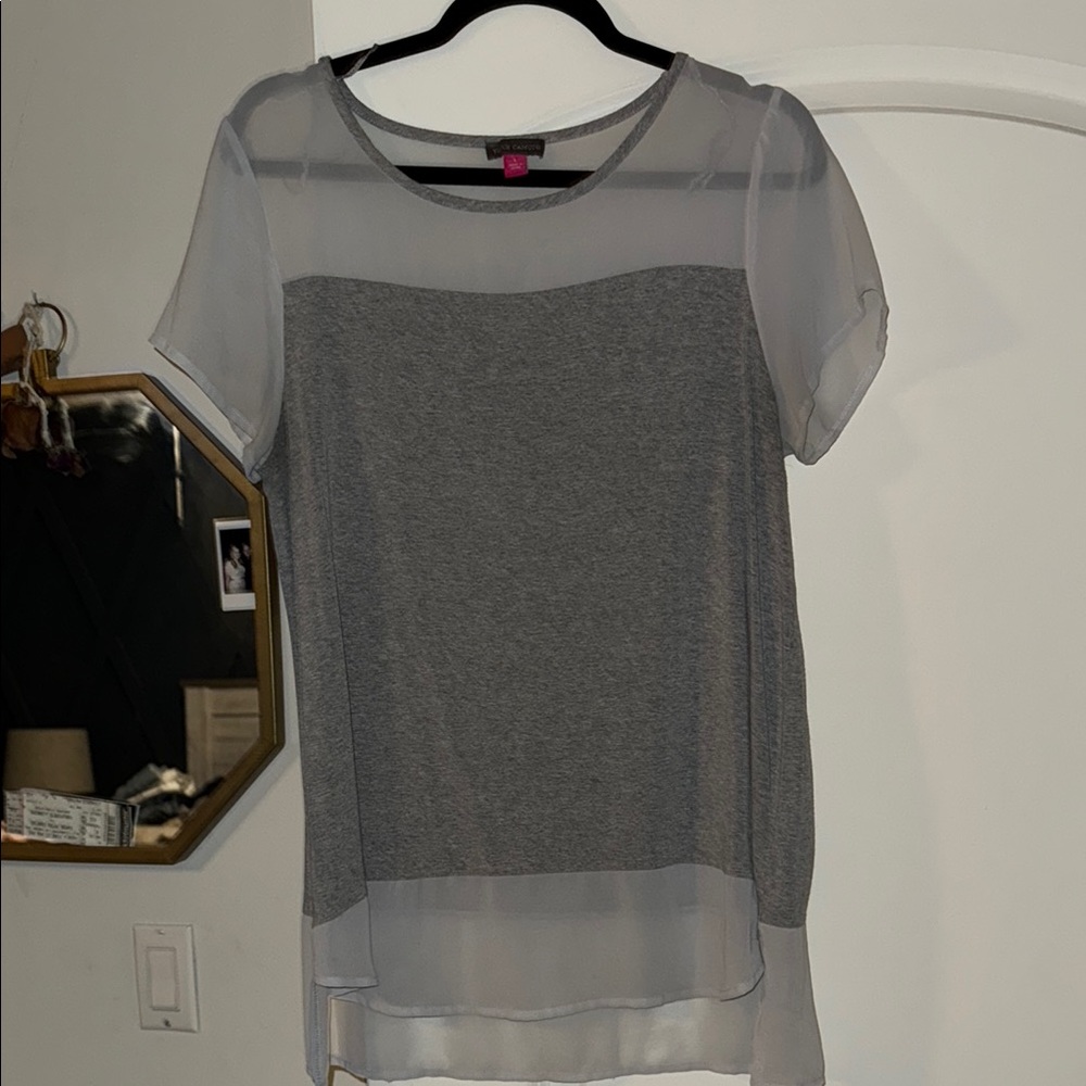 Gray Sheer Panel Women's Top